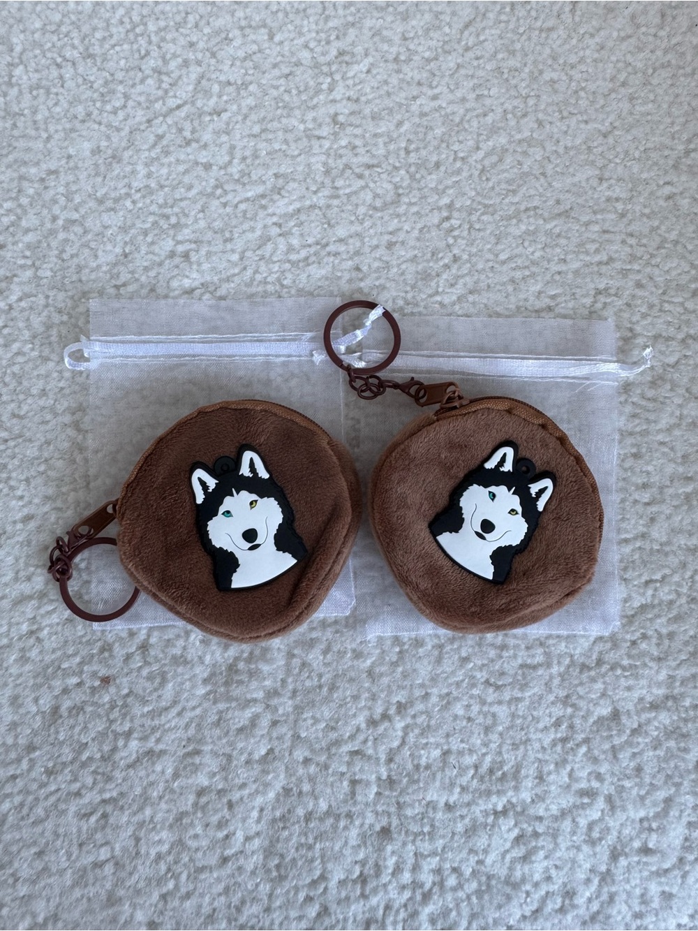Plush Husky Keychain Coin Pouch - Brown